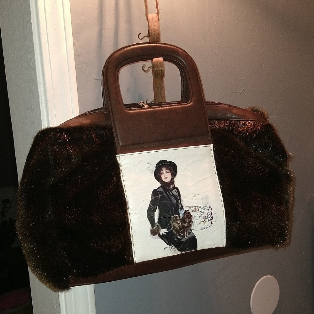 Furry, Wide Vintage Handbag Purse